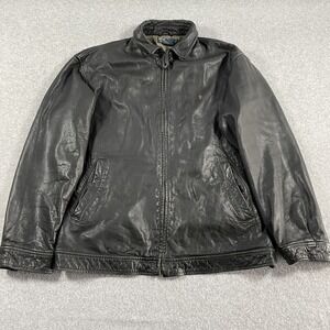 Polo Ralph Lauren Leather Jacket Mens Large Black Zip Up Pony Logo Classic Coat